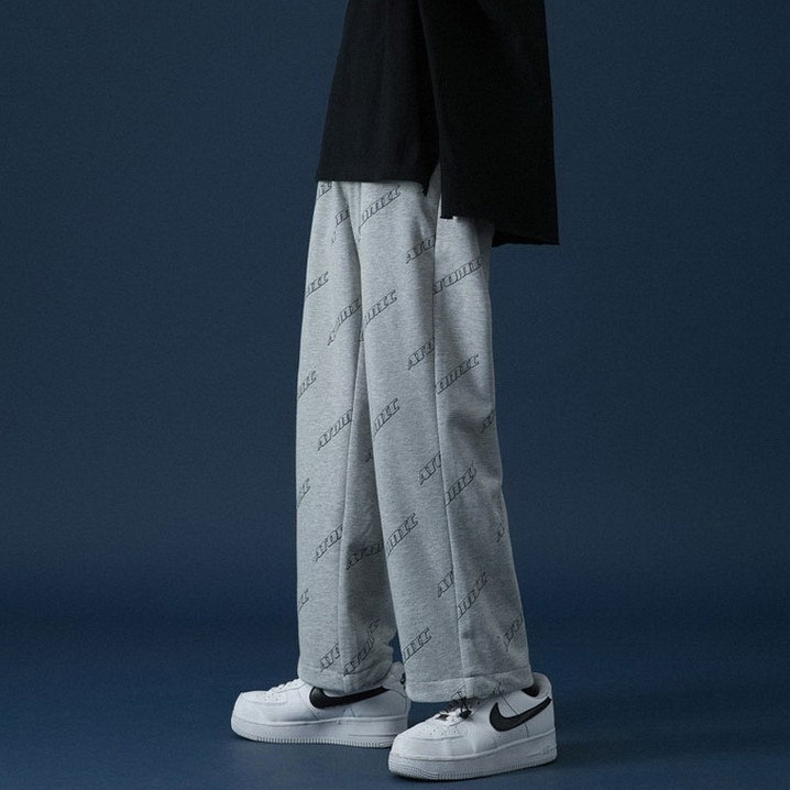 Quần ống rộng in họa tiết chữ phong cách hiphop Hàn Quốc cá tính cho nam nữ