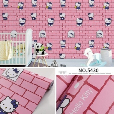 Giấy dán tường Hello Kitty khổ rộng 45cm có keo sẵn, Decal giấy dán tường Hello Kitty dễ thương - AZEVA