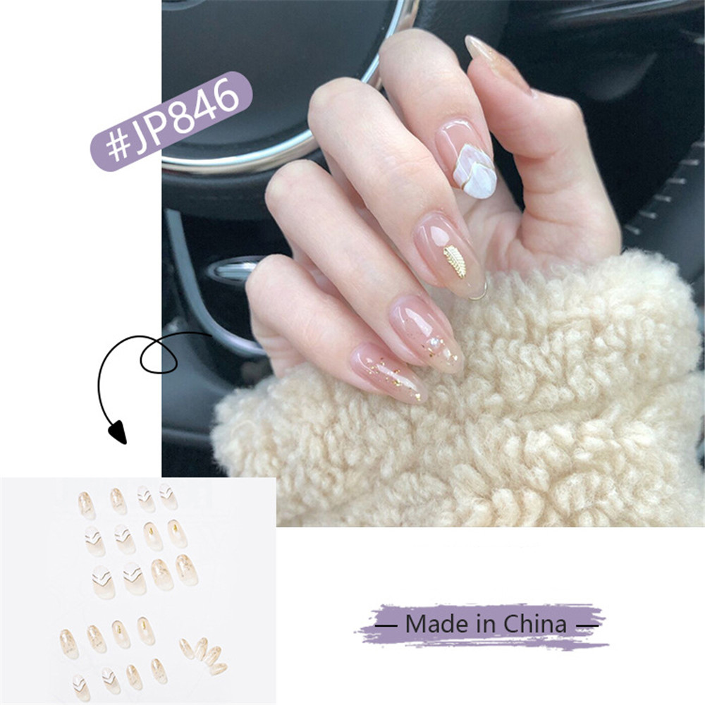 (Hàng Mới Về) Set 24 Móng Tay Giả Họa Tiết Lông Vũ Chống Nước Có Thể Tháo Rời Tiện Dụng