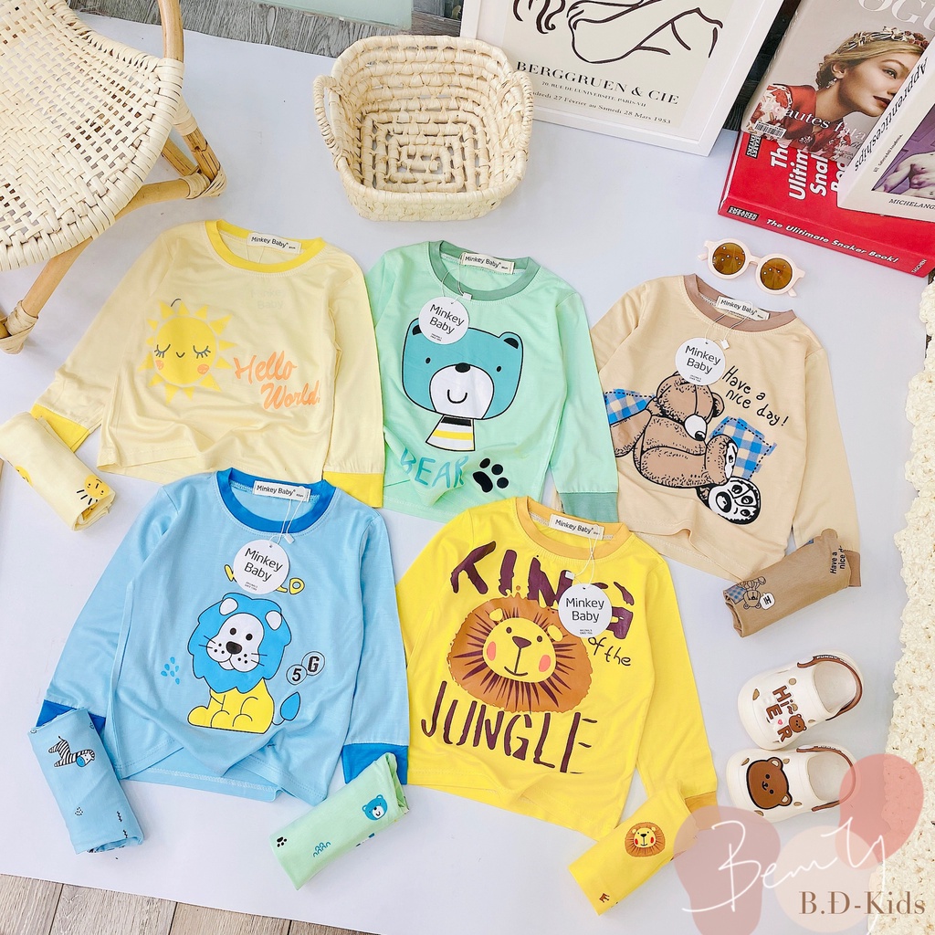 SALE BỘ THUN LẠNH MINKY MOM  DÀI TAY IN HÌNH DỄ THƯƠNG CHO BÉ CAO CẤP SIZE 8-28KG(DTV)