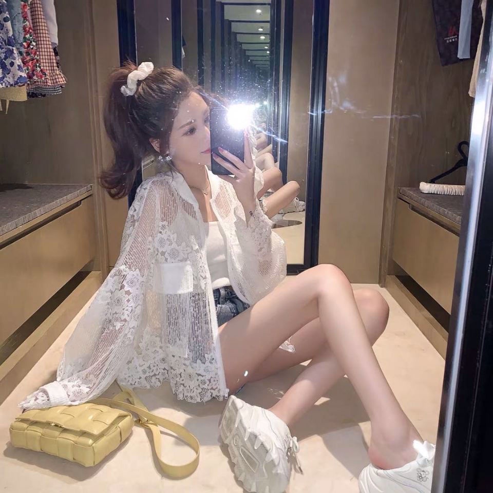 Áo Khoác Cardigan Tay Dài Dáng Rộng Phối Ren Lỗ Thời Trang Mùa Hè Phong Cách Hàn Quốc Dành Cho Nữ