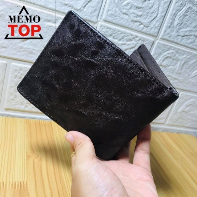 Ví ngang Nam da bò vân lá full da, cào không trầy xước, bóp không gãy vân, bền đẹp, cao cấp - Memotop