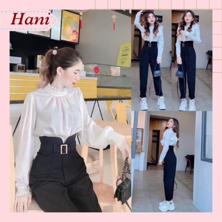 Quần tây đai vải cạp siêu cao HN04, quần baggy công sở lưng cao đai vải