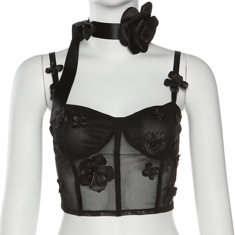 Áo Tank Top Hở Lưng Phối Lưới Hoạ Tiết Hoa Quyến Rũ Hợp Thời Trang Cho Nữ