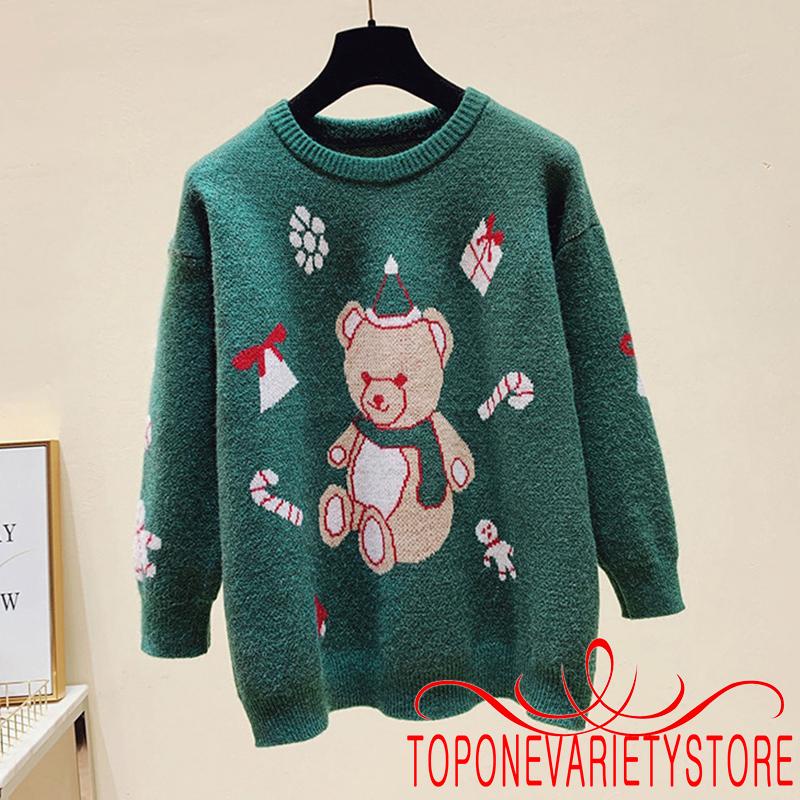 Áo nỉ tay dài cổ tròn in hình gấu hoạt hình phong cách Giáng Sinh cho nữ<br />