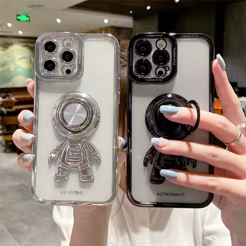 Ốp Điện Thoại iPhone 14 13 12 11 Pro max 14 plus x xs xr xsmax TPU case ốp lưng điện thoại iphone 14 promax Mềm Trong Suốt Chống Sốc Mạ Điện Họa Tiết Phi Hành Gia Có Giá Đỡ Cho