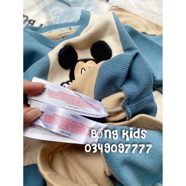 Bộ Nỉ Bé Trai Mickey Phối Màu Xanh Be PR