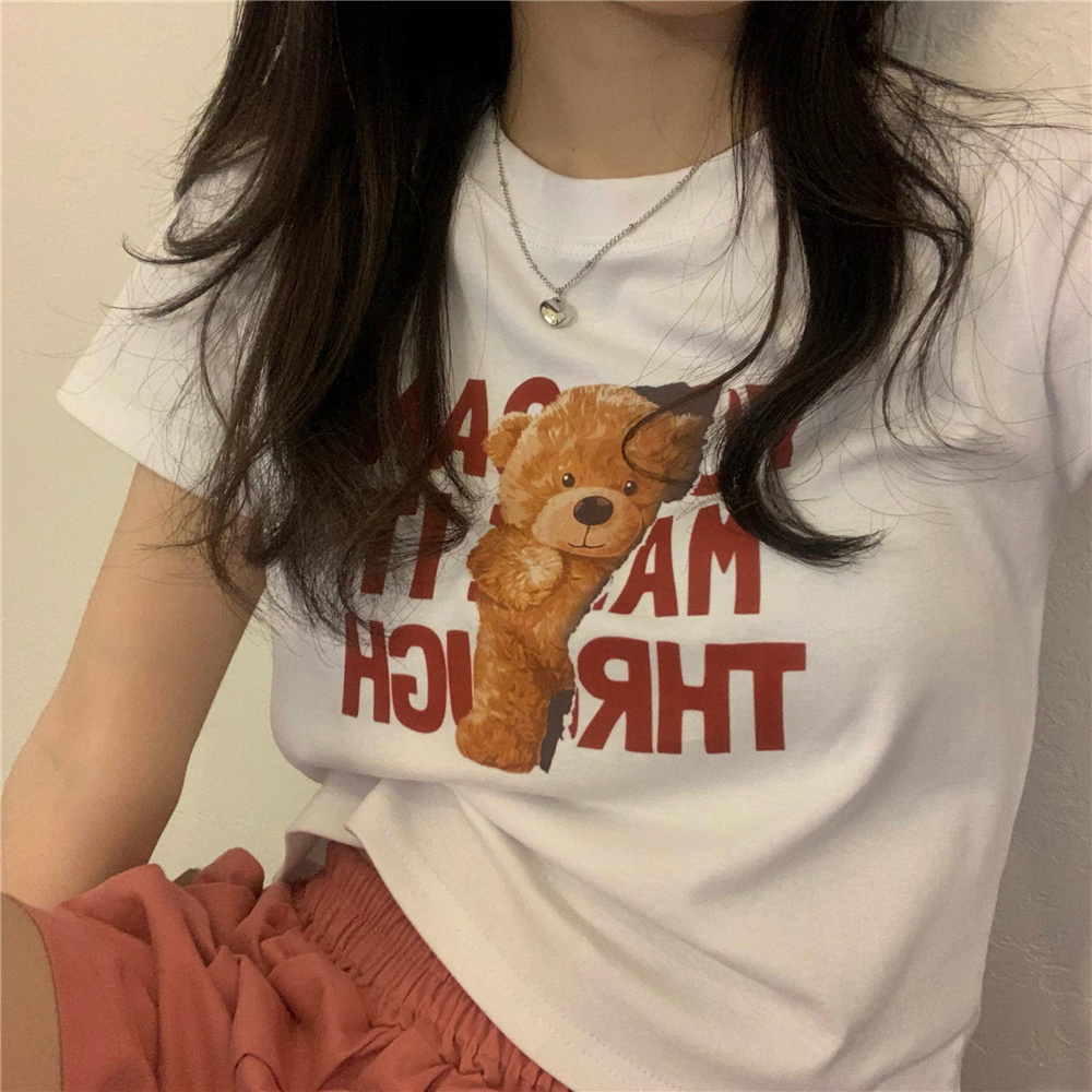 Áo Thun Nữ Tay Ngắn In Hình Gấu Thời Trang Hàn Quốc