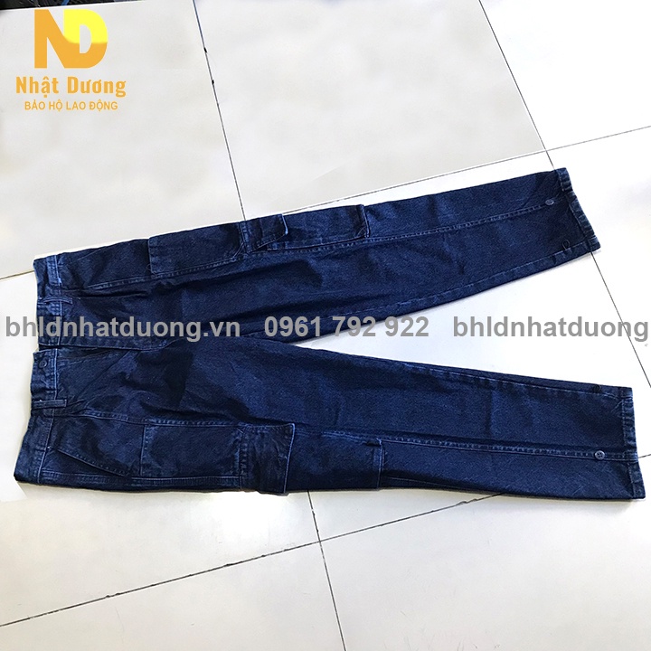Quần áo bảo hộ lao động cho thợ hàn thợ điện vải jean bò loại cao cấp, Đồ thợ hàn Nhật Dương áo dài tay quần túi hộp