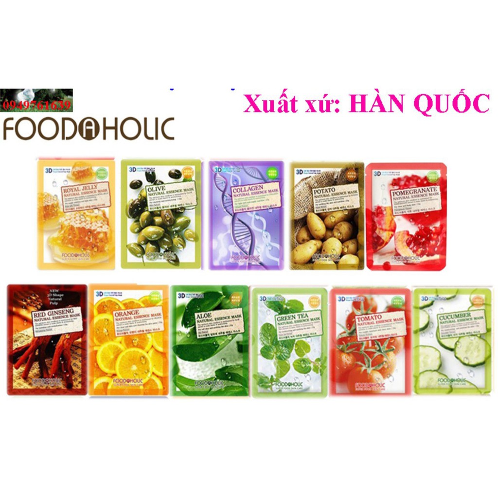 Combo 10 miếng Mặt Nạ Dưỡng Da FOODAHOLIC 3D Hàn Quốc 23g