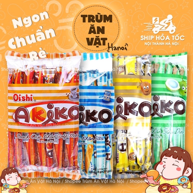 Snack Que Nhân sữa/cà phê Oishi Akiko gói 160g