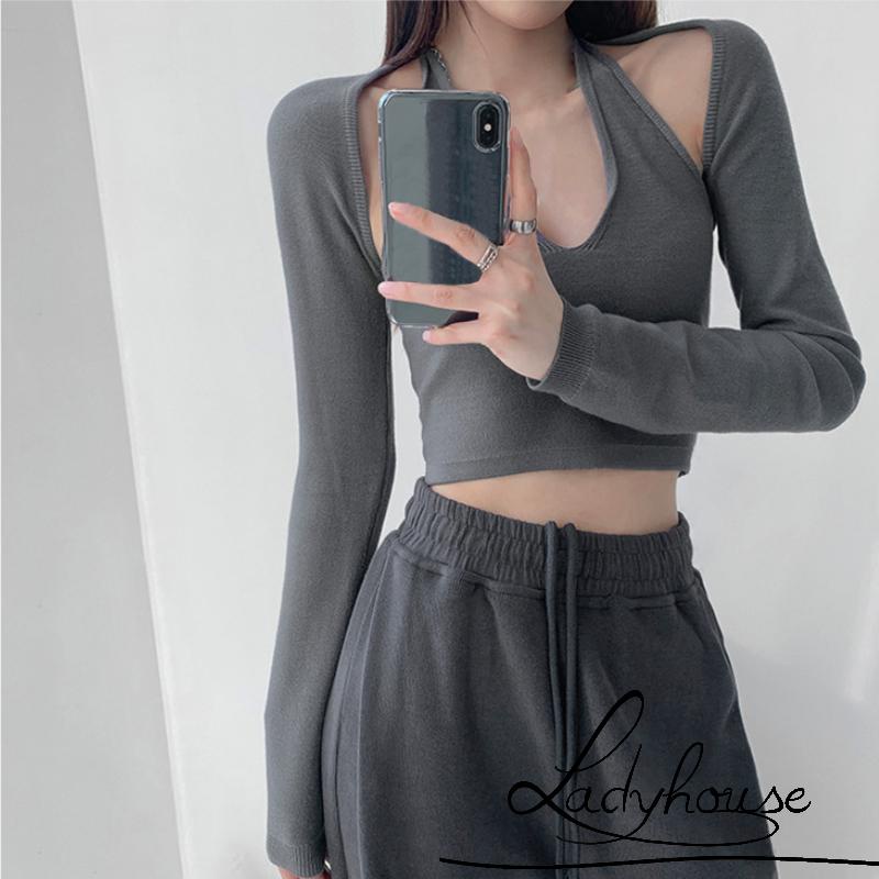 Áo hai dây dệt kim cổ chữ V màu sắc thời trang mùa hè quyến rũ cho nữ