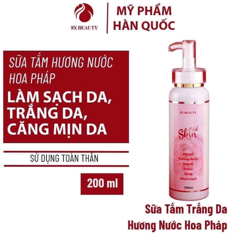 Sữa tắm dưỡng da truyền trắng nước hoa 24h Skin 8X Beauty