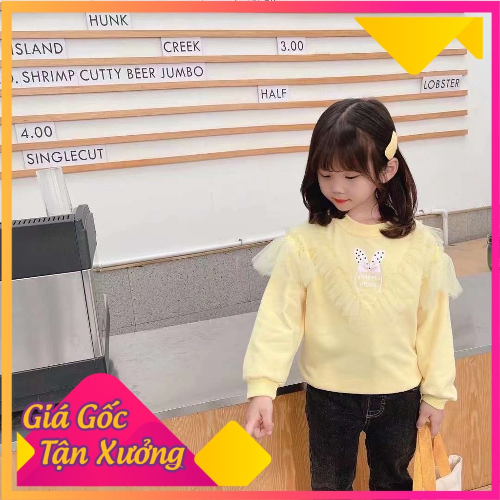 Áo nỉ kiểu phối ren bé gái, Áo nỉ mùa đông cho bé 1-5 tuổi chất liệu cao cấp không bai xù