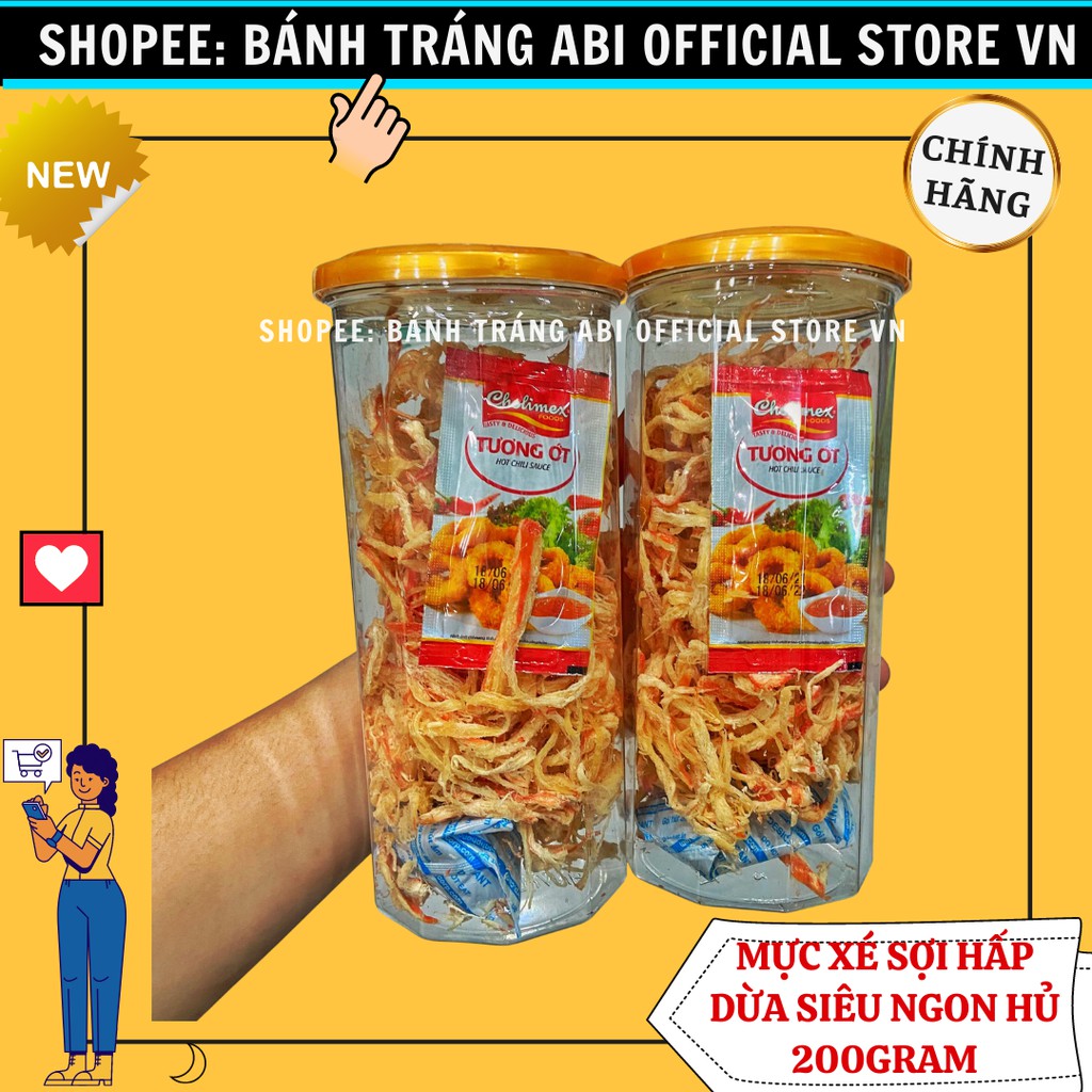 200G MỰC HẤP NƯỚC DỪA XÉ SỢI HỦ LỤC GIÁC NẮP VÀNG SIÊU NGON