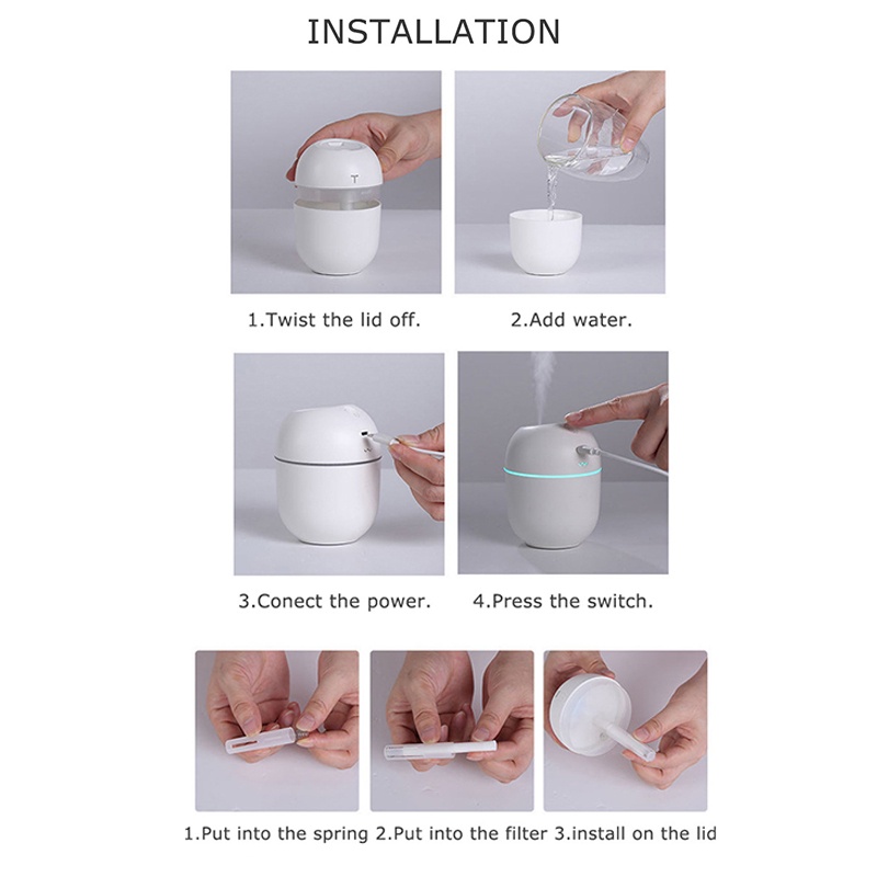 Máy Phun Sương Làm Ẩm Không Khí 220ml Tích Hợp Đèn Led Tiện Dụng