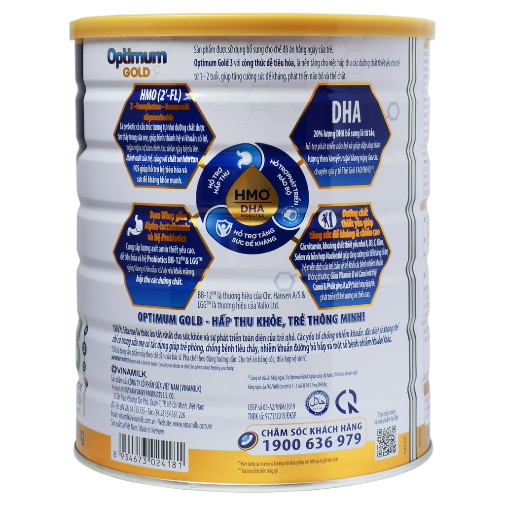 [CHÍNH HÃNG] Sữa Bột Vinamilk Optimum Gold 3 HMO Hộp 1,45kg