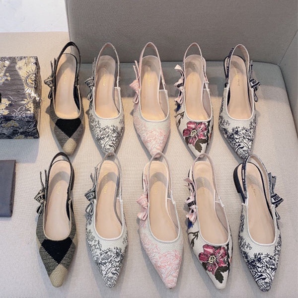 Giày Dior Cao Gót Mũi Nhọn Đính Nơ Xinh Xắn Cho Nữ