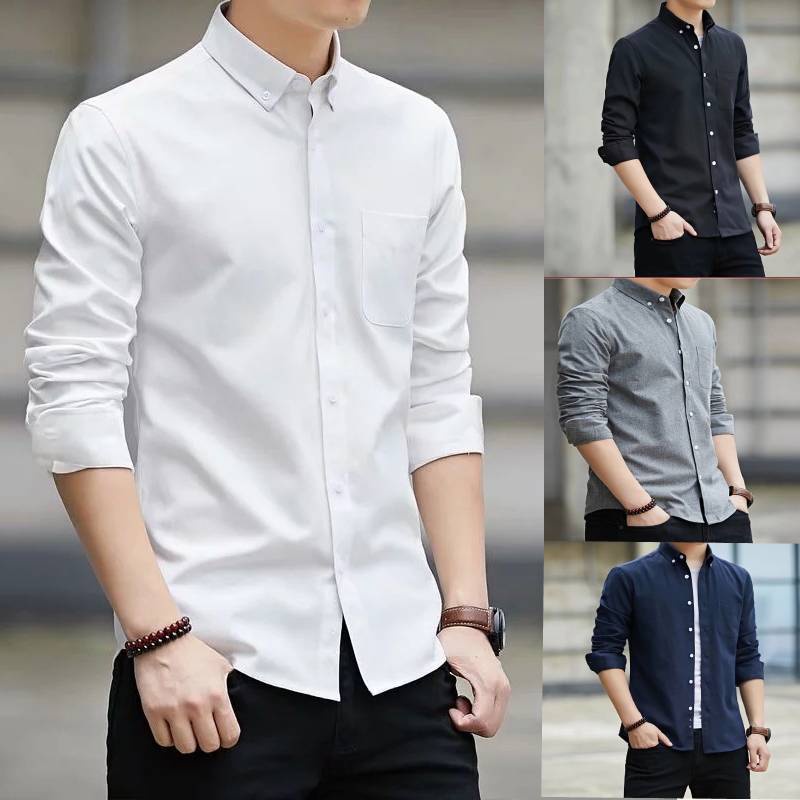 Áo Sơ Mi Nam Trơn Dài Tay Cổ Bẻ - Áo Sơ Mi Hàn Quốc Dáng Body Chất Vải OXFORD Thấm Hút Mồ Hôi MTSTORE