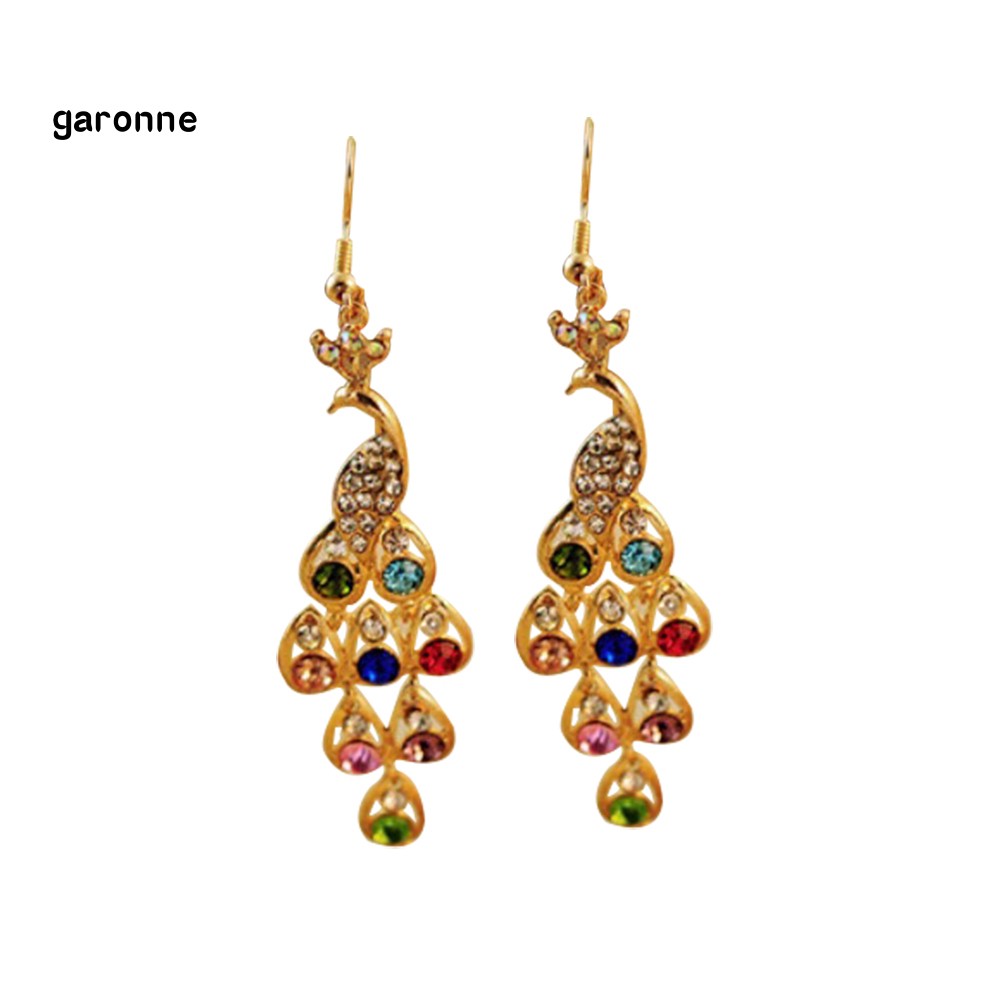 Khuyên tai nữ thiết kế chim công đính đá thanh lịch phong cách bohemian