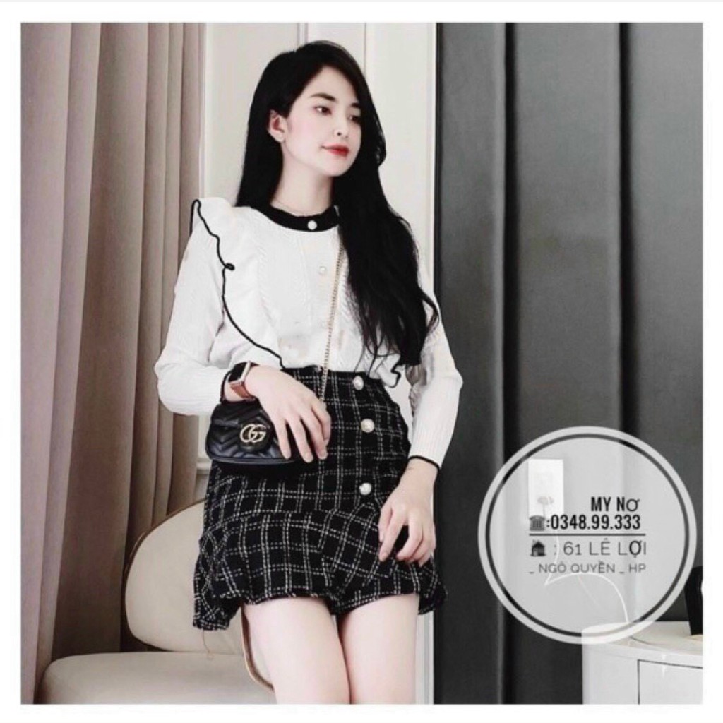 sét áo len bèo kèm chân váy dạ