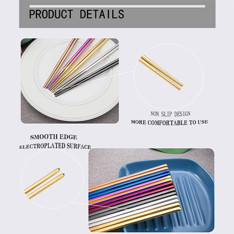 Ready Stock High-Grade 304 Stainless Steel Chopsticks Korea Sell Well ChopsticksTitanium Gold Titanium Silver Colorful Chopsticks