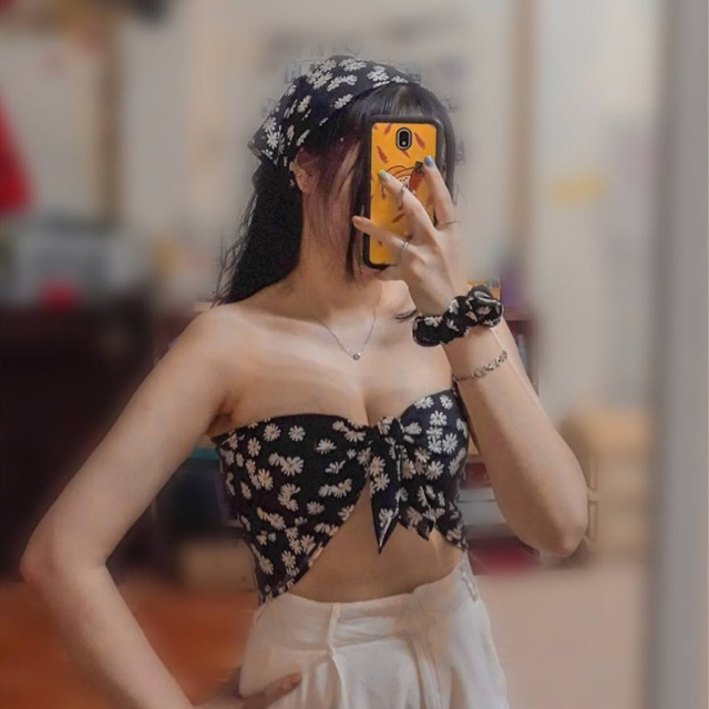 Khăn Bandana khổ làm áo yếm - Khăn vuông lụa quàng đầu, tạo kiểu họa tiết hoa cúc họa mi