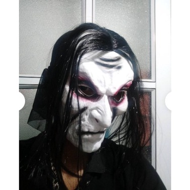 Mặt nạ hóa trang Halloween hình ma quỷ tóc đen đáng sợ thoáng khí