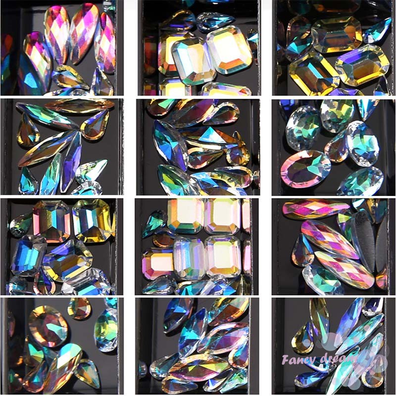 Phụ kiện pha lê trang trí móng tay 3D nhiều màu 12 hộp