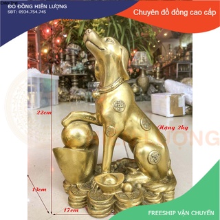 Tượng chó bằng đồng - tượng chó ngồi bệ vàng phong thủy – tượng linh vật