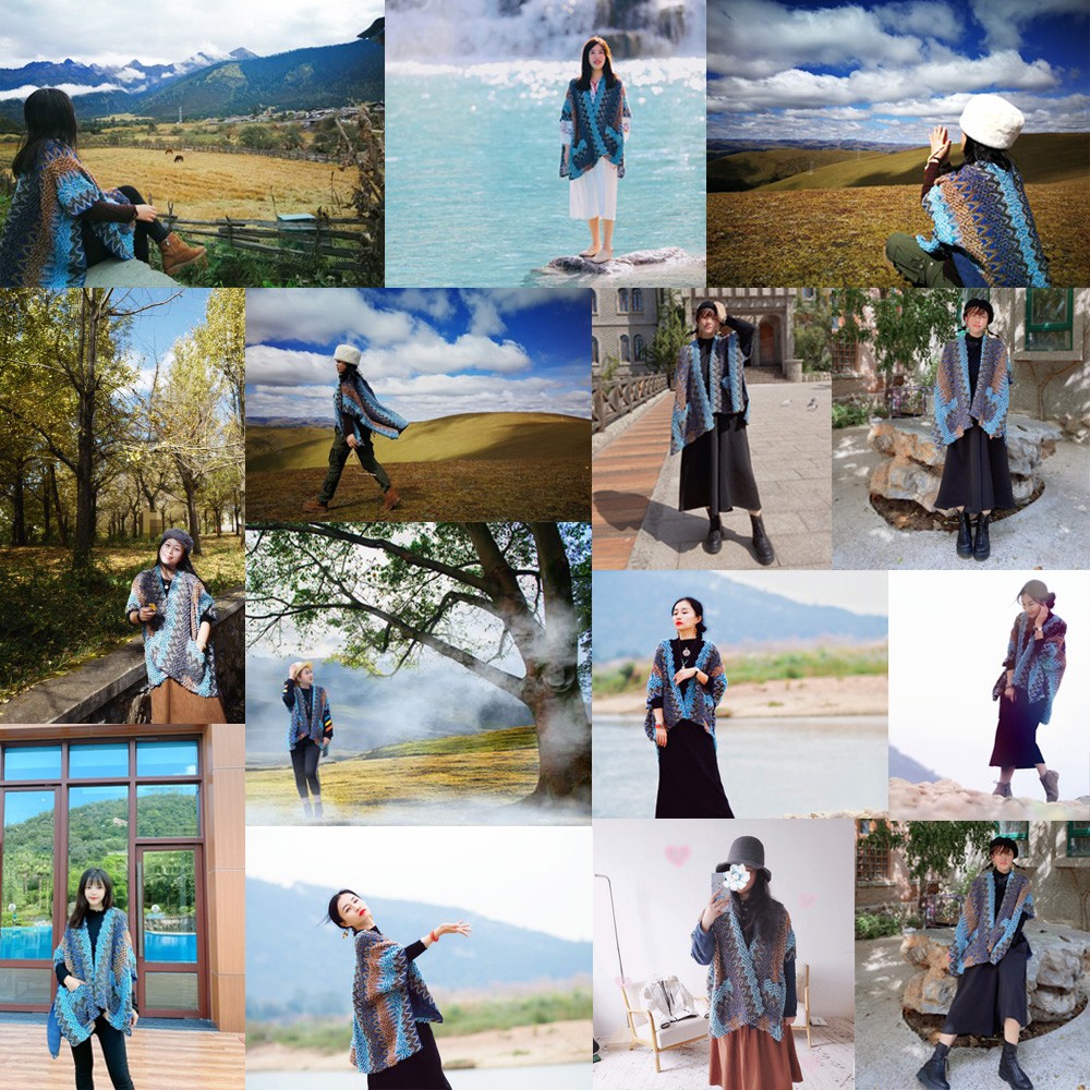 Cardigan len dáng choàng cape tông xanh xám - MS041 (Có ảnh thật) | BigBuy360 - bigbuy360.vn