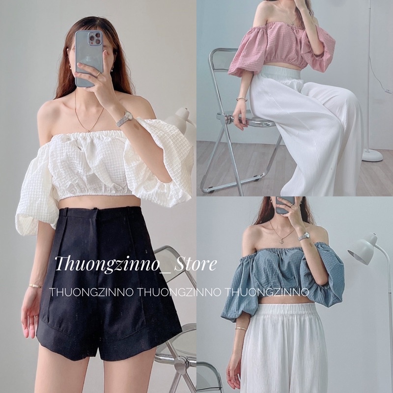 Áo croptop tay bồng to hàng Quảng Châu Áo trễ vai bo chun đẹp nhẹ nhàng (có video shop mặc mẫu)