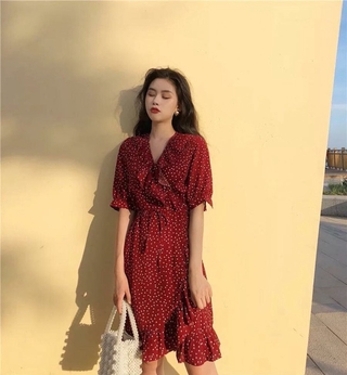 Đầm cổ v nhún bèo
