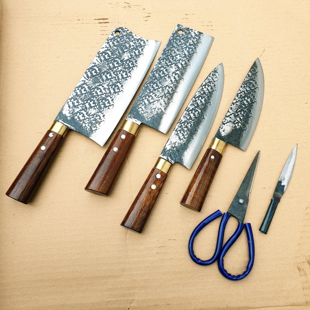 [HOT] Bộ Dao Nhà Bếp 6 Món cán mun hàng chuẩn Nhíp ô tô