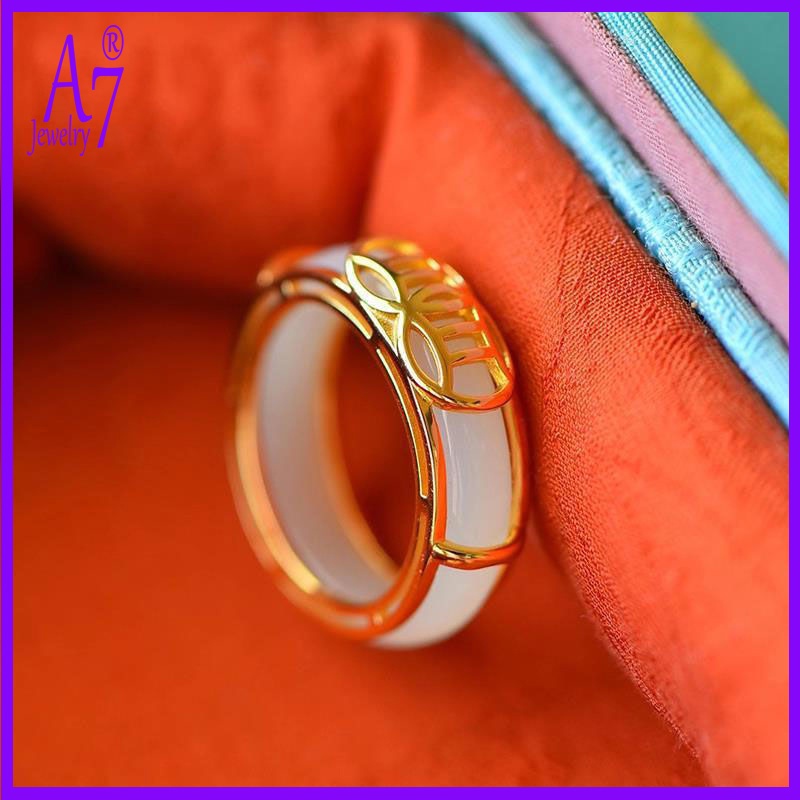 Nhẫn Mạ Vàng 18K Đính Đá A7Jade Cho Nam Nữ