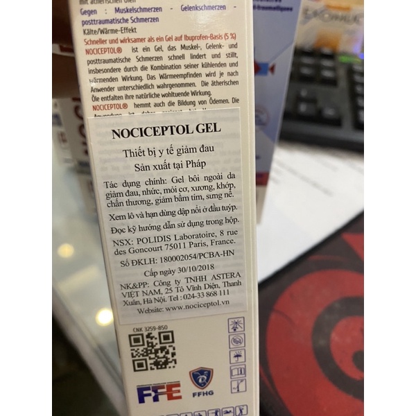 NOCICEPTOL Gel bôi giảm đau hàng Pháp, tuýp 60ml