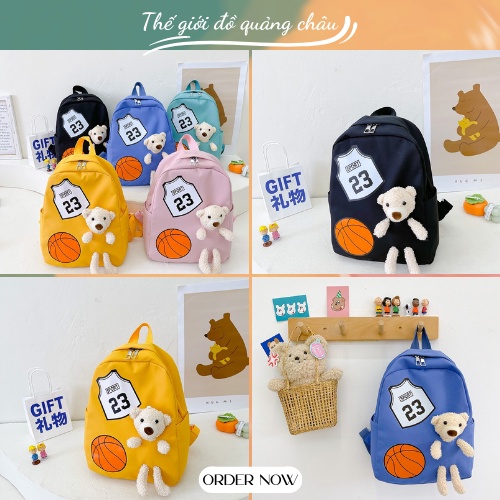 Balo dành cho bé mẫu hot 2022, đính kèm gấu siêu cute - Hàng Quảng Châu Cao Cấp (9131)