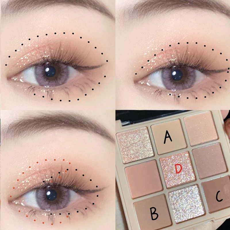 [Hàng mới về] Bảng phấn mắt 9 màu tông nude và lì lấp lánh hợp mốt thời trang