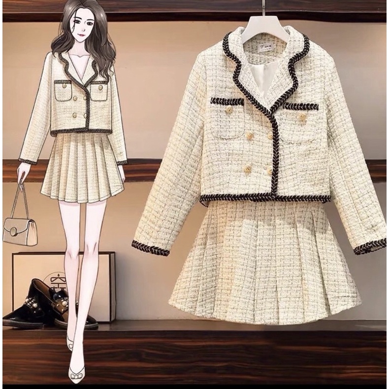 Sét dạ tweed cổ vest siêu xinh tiểu thư
