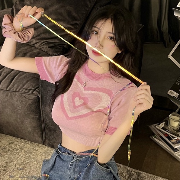 Áo thun dệt kim ZHELIHANGFEI tay ngắn hở rốn quyến rũ