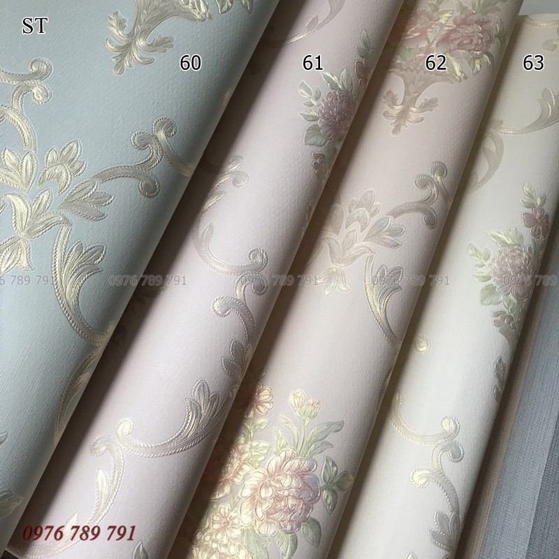 Giấy Dán Tường Hoa Hồng Tần Cổ Điển 3D ST Cho Phòng Khách Phòng Ngủ Lụa Không Keo Khổ 53cm Nhiều Màu Lựa Chọn
