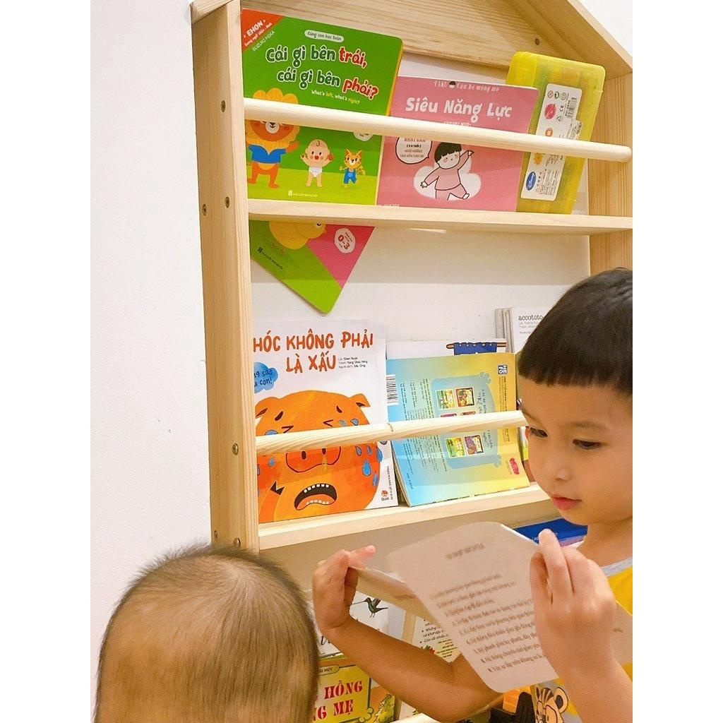 Gía sách cho bé giá để sách treo tường hình ngôi nhà bằng Gỗ trang trí phòng trẻ em