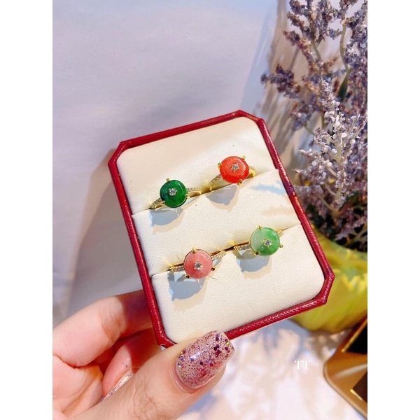 Bộ trang sức lu thống đá đào hoa mic vàng 10kara