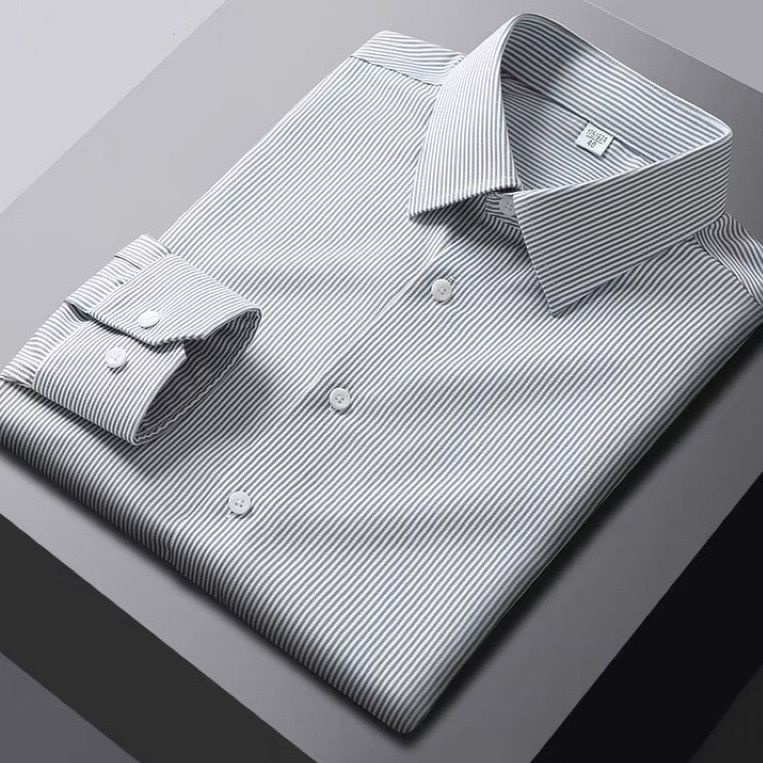 Áo Sơ Mi Cotton 25% Kẻ Sọc Tay Dài Chống Nhăn Thời Trang Công Sở Cho Nam Giới Trung Niên