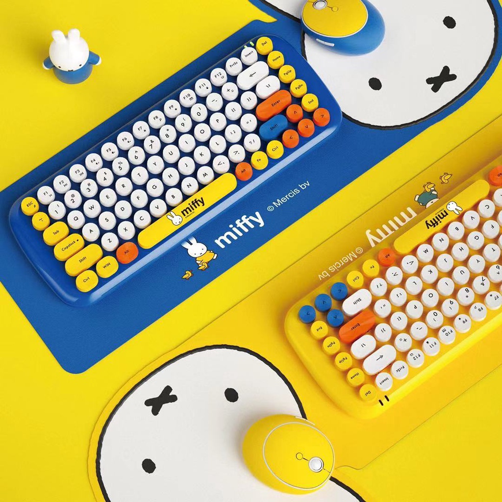 Combo bàn phím và chuột không dây Miffy 2.4G chính hãng | Phiên bản Cute Chị em xếp hàng