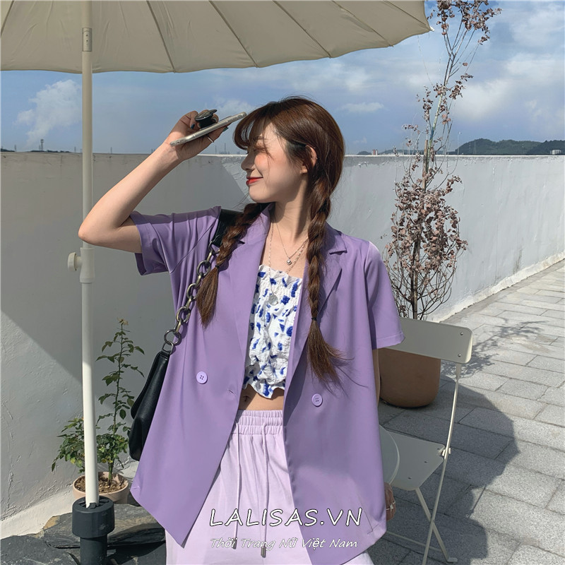 Áo Khoác Blazer Tay Ngắn Dáng Rộng Phong Cách Anh Quốc Thanh Lịch Thời Trang Dành Cho Nữ | BigBuy360 - bigbuy360.vn