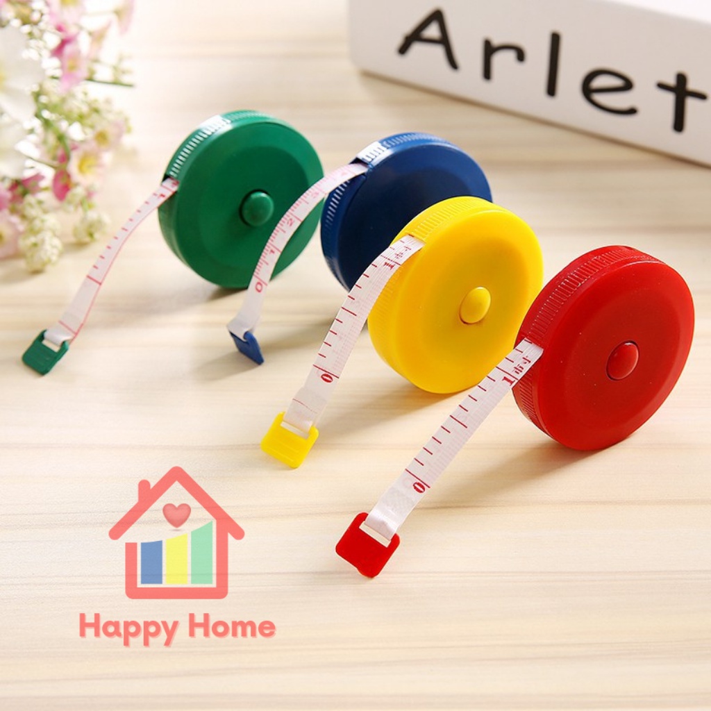 Thước dây cuộn tự động hộp tròn 1.5 mét đo eo, vòng bụng sức khỏe Happy Home