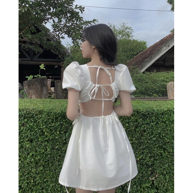 ĐẦM XINH ELLA DRESS thiết kế đầm tay bồng khoét eo hở lưng cột nơ quyến rũ có lớp lót bên trong ôm body xoè nhẹ đuôi váy | BigBuy360 - bigbuy360.vn