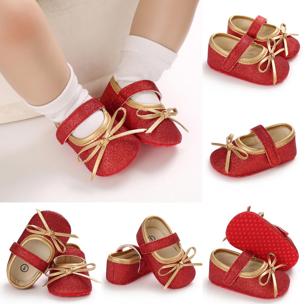 Giày Vải Đế Mềm Chống Trượt Màu Đỏ Thời Trang Dành Cho Bé Gái