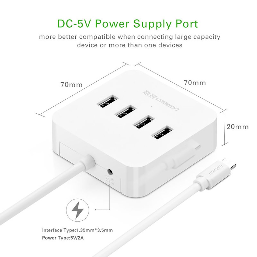 HUB USB Type-C ra 4 USB 3.0 Hỗ Trợ OTG Cao Cấp UGREEN 30316 Chính Hãng